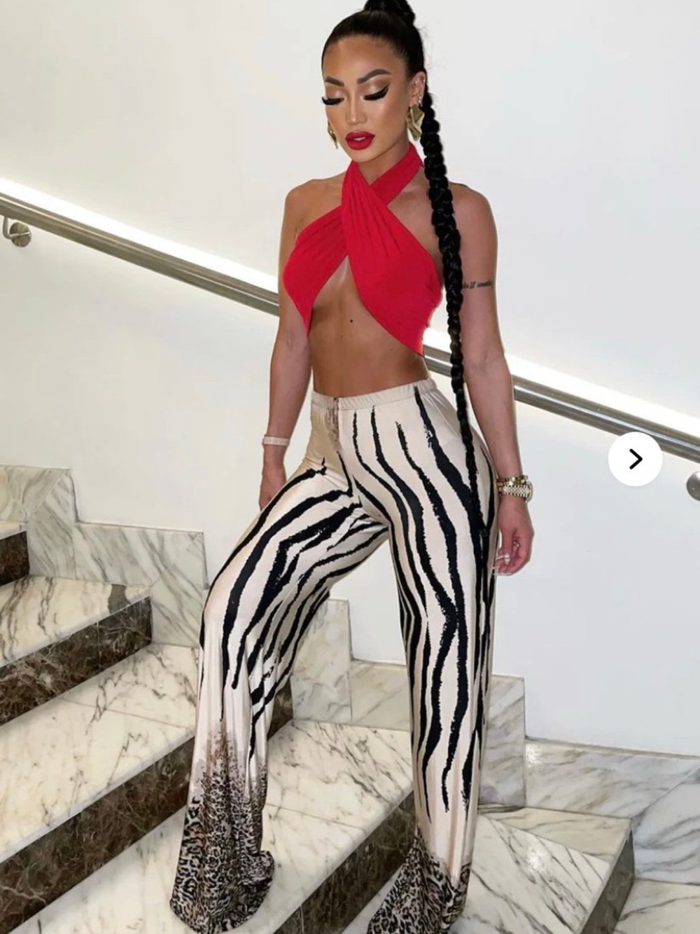 Fashion Nova Black & Cream Zebra Wide-Leg Pants